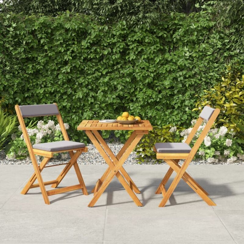 Vidaxl - Ensemble de bistro pliable 3 pcs avec coussins Acacia solide