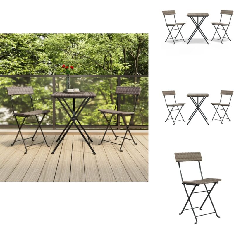 Ensemble de bistro pliable 3 pcs Gris Résine tressée - Meubles De Jardin - Salon De Jardin - Set De Bistro - Mobilier Extérieur - Résine Tressée