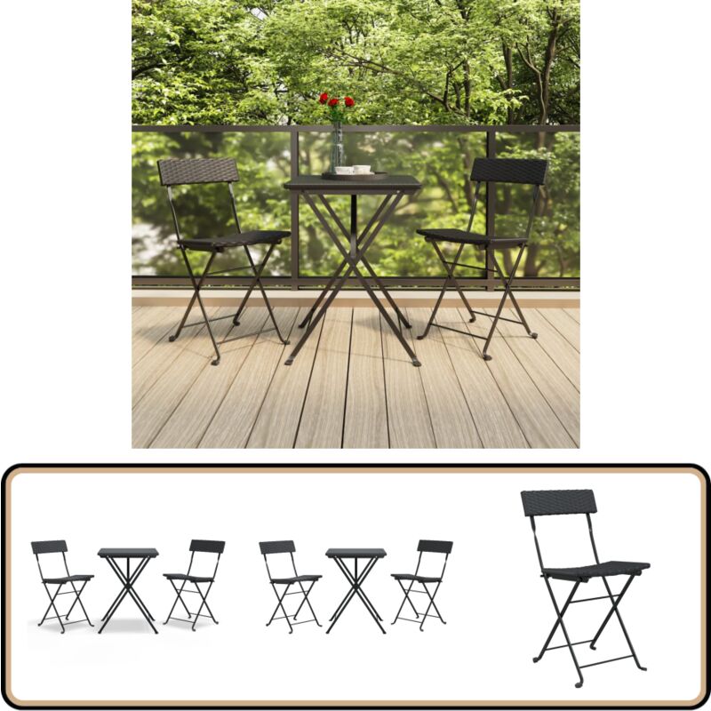 Vidaxl - Ensemble de bistro pliable 3 pcs Noir Résine tressée - Meubles De Jardin - Salon De Jardin - Set De Bistro - Table Pliante - Chaise Pliante