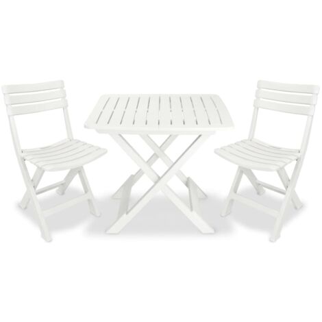 Vidaxl – Ensemble table et chaises pliables 3 pcs – Plastique blanc résistant aux intempéries – Dimensions table 79x72x70 cm – Pour balcon et patio