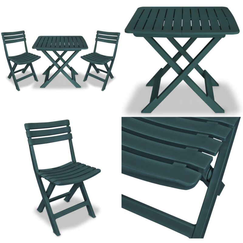Ensemble de bistro pliable 3 pcs Plastique Vert - Ensemble De Bistro - Salon De Jardin - Mobilier De Jardin - Table Pliable - Chaises Pliables - Home