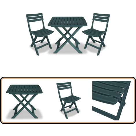 Ensemble de bistro pliable 3 pcs Plastique Vert - Ensemble De Bistro - Salon De Jardin - Mobilier De Jardin - Table Pliable - Chaises Pliables