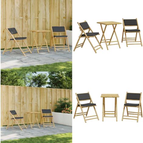 Ensemble de bistro pliante 3 pcs et coussins gris foncé bambou - Meubles De Jardin - Salon De Jardin - Mobilier Extérieur - Set De Bistro - Ensemble De Table Et Chaises - Home & Living