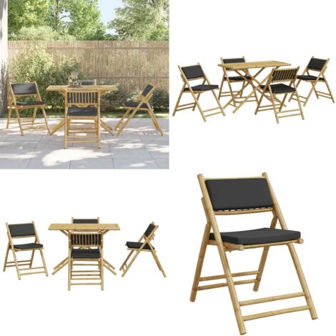 Ensemble de bistro pliante 5 pcs et coussins gris foncé bambou - Meubles De Jardin - Salon De Jardin - Ensemble Bistrot - Mobilier Extérieur - Table Et Chaises - Home & Living