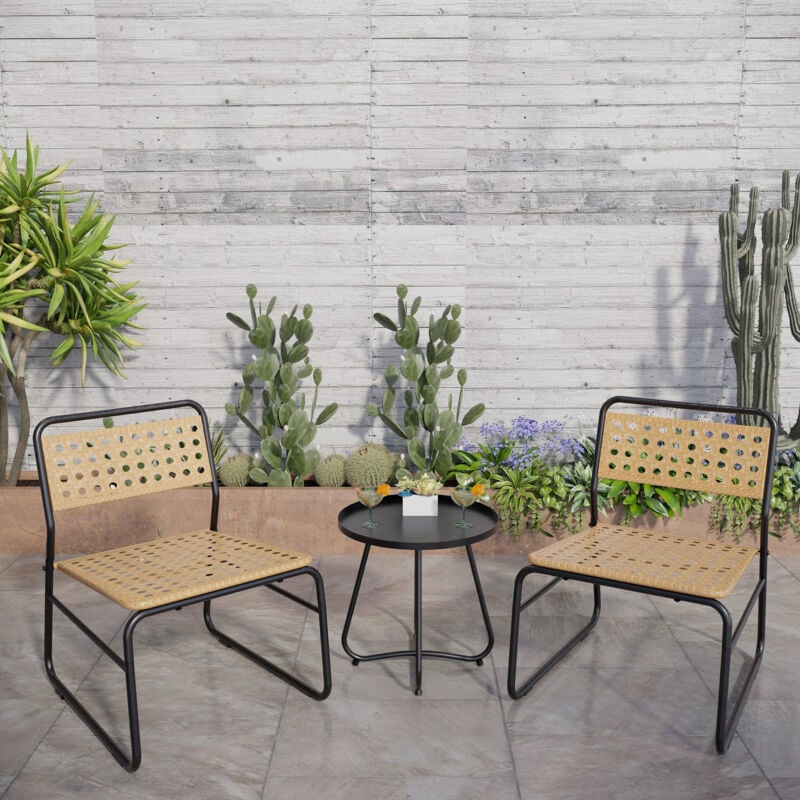 Ensemble de bistrot Brienza avec table basse et 2 chaises beige noir Casa.pro