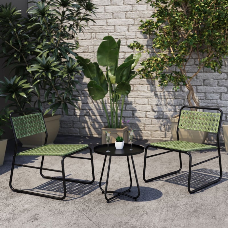 Ensemble de bistrot Brienza avec table basse et 2 chaises vert noir Casa.pro