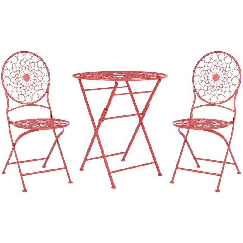 Ensemble de Bistrot en Métal Rouge Ajouré Table et 2 Chaises Pliantes Balcon Scario