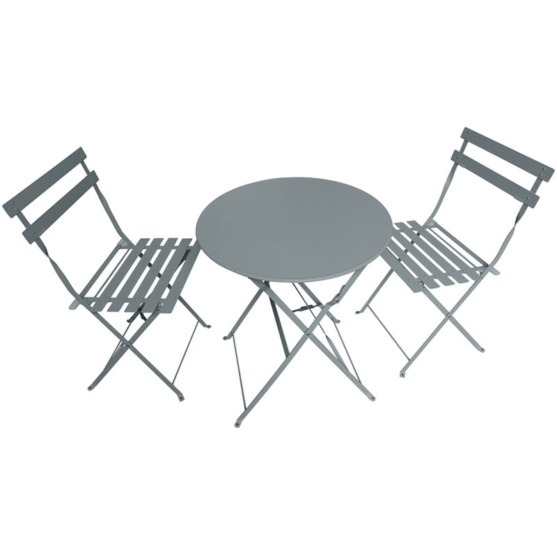 Ensemble de bistrot pliable Laly - Table ronde et 2 chaises pour jardin ou terrasse - - Anthracite