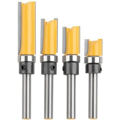 Ensemble de bits de routeur de modèle  de motif de finitionde garniture affleurante à queue de 6.2 mm Fraise à bois, paquet de 4