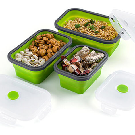 Ensemble de boîtes à lunch pliables en silicone, contenants alimentaires rectangulaires pour pique-nique, cuisine en plein air, compatibles micro-ondes et congélateur, 3 pièces, 350/500/800 ml
