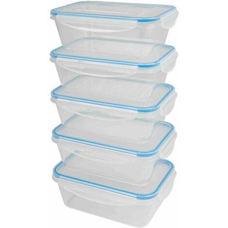 Ensemble de boîtes de conservation 5 pièces – 1000 ml – Étanches avec fermeture Click & Safe – Résistantes de -40 à +110 °C