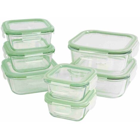 Ensemble de boîtes de conservation en verre 7 pièces – 2x 1040 ml, 1x 800 ml, 2x 520 ml, 2x 370 ml – Fermeture Click & Safe – Résistant de -40 à +400 °C