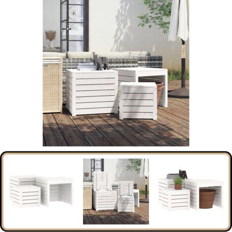 Ensemble de boîtes de jardin 3 pcs blanc bois de pin massif - Coffre De Jardin - Meuble De Jardin - Rangement Exterieur - Coffre De Rangement - Bois De Pin
