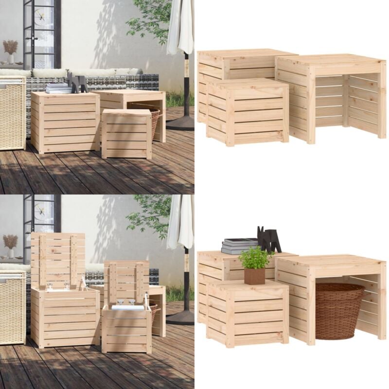 Ensemble de boîtes de jardin 3 pcs bois de pin massif - Coffre De Jardin - Meuble De Jardin - Rangement Exterieur - Coffre De Rangement - Bois De Pin