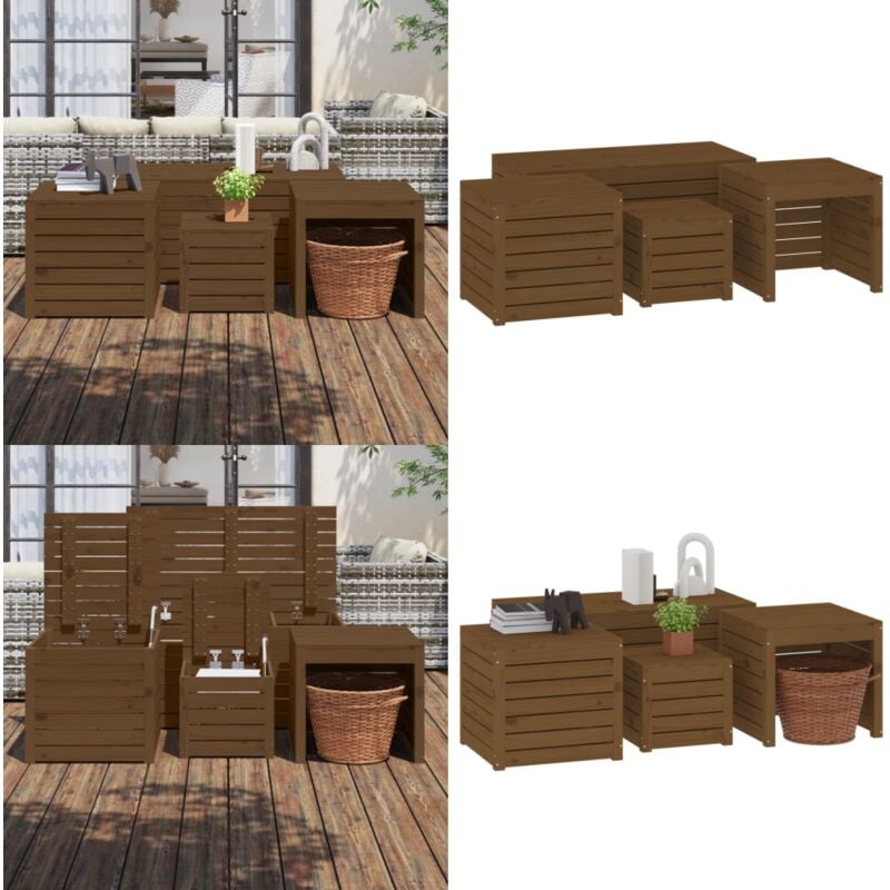 Ensemble de boîtes de jardin 4 pcs marron miel bois pin massif - Coffre De Jardin - Rangements Exterieur - Meuble De Jardin - Coffre De Rangement