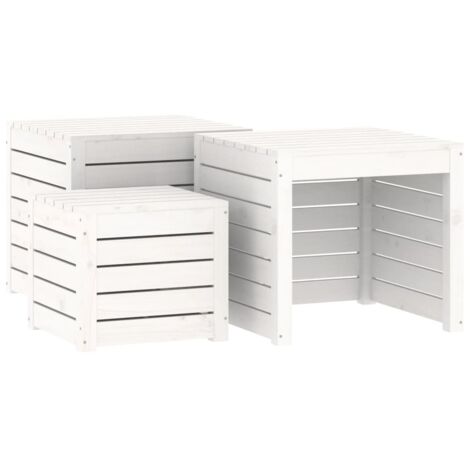 Ensemble de boîtes de jardin，Coffre de rangement 3 pcs blanc bois de pin massif CFW313492