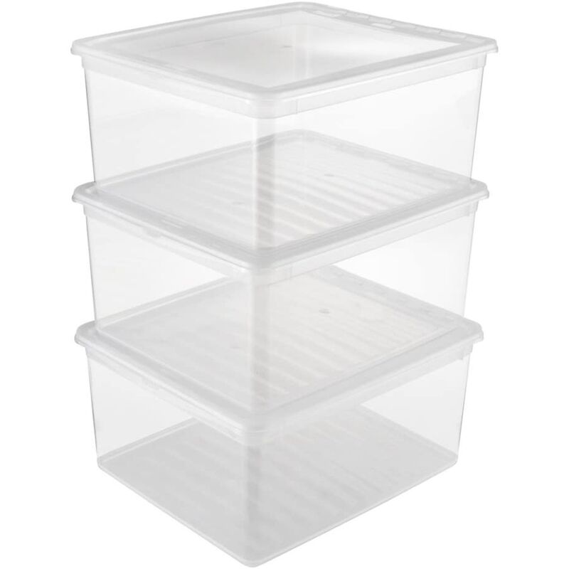 Keeeper - Ensemble de boîtes de rangement 3x18 l, plastique, naturel transparent, 39 x 33,5 x 18 cm
