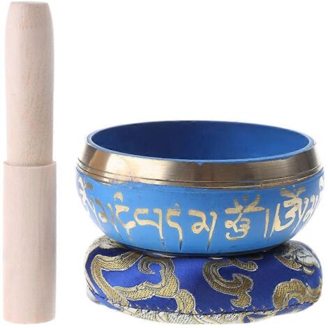 Ensemble de bols chantants bouddhistes bleus du Népal et du Tibet, avec maillet, pour la méditation, la décoration de la maison, de la chambre, du temple ou du studio de yoga.