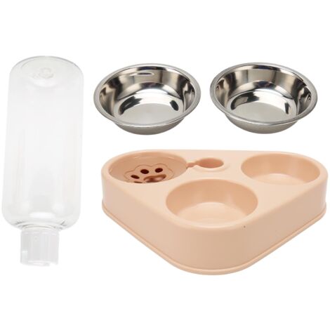 Ensemble de bols de nourriture pour bouteille d'abreuvoir pour animaux de compagnie, empêche les déversements, Triple bols pour chat avec bouteille d'eau automatique pour chat et chien rose