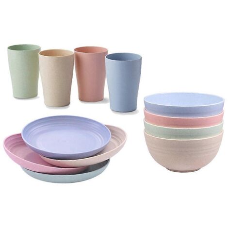 Ensemble de Bols et Assiettes pour Céréales, Fruits et Soupe, Résistant et Lavable au Lave-vaisselle