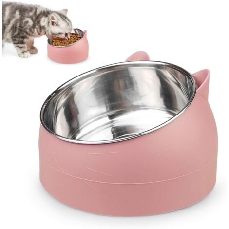 Ensemble de bols pour chat, bol amovible en acier inoxydable, bols d'alimentation pour chat, plate-forme inclinée à 15° bol d'alimentation chat (400ML)
