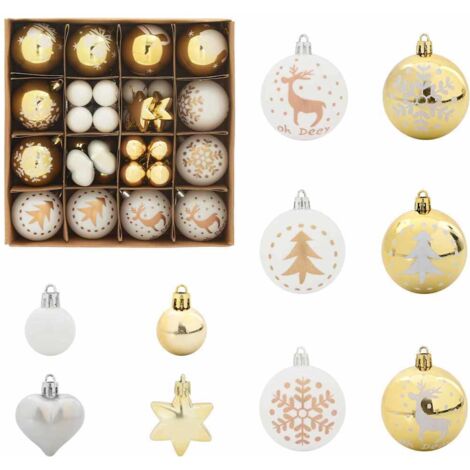 Ensemble de Boules de Noël 40 pcs Blanc et or Plastique CFW431229