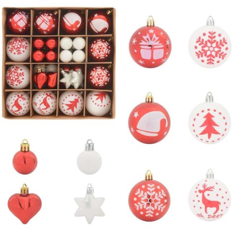 Ensemble de Boules de Noël 40 pcs Rouge et Blanc Plastique CFW812389