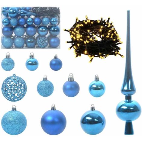 Ensemble de Boules de Noël avec 150 LED 61 pcs Bleu Plastique CFW225577