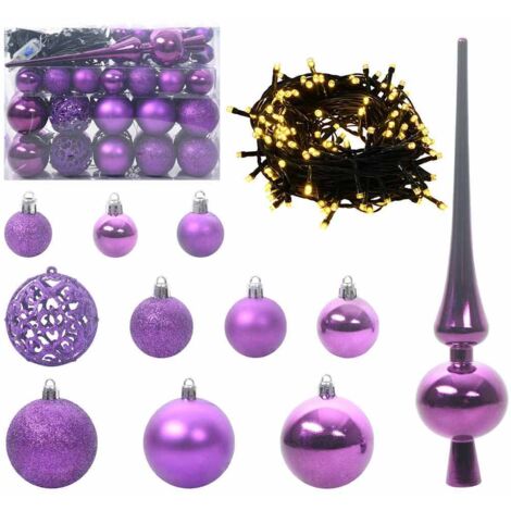 Ensemble de Boules de Noël avec 150 LED 61 pcs Lilas Plastique CFW606660