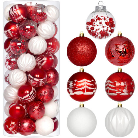 Ensemble de boules de Noël StarryLights rouges et blanches - décorations de Noël élégantes