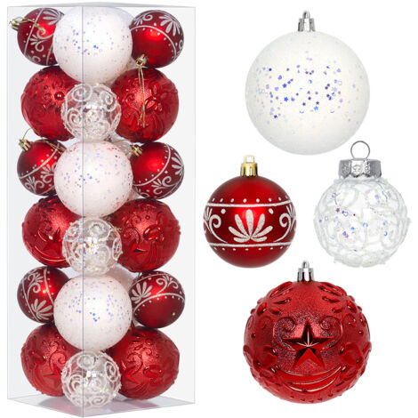 Ensemble de boules de Noël StarryLights rouges et blanches - décorations de Noël élégantes