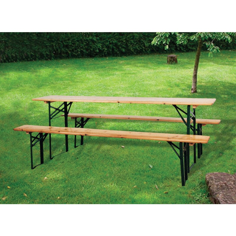 I Giardini Del Re - Brasserie ensemble plateau de table en acier et bancs en bois pliants jardin exte'rieur de pique-nique