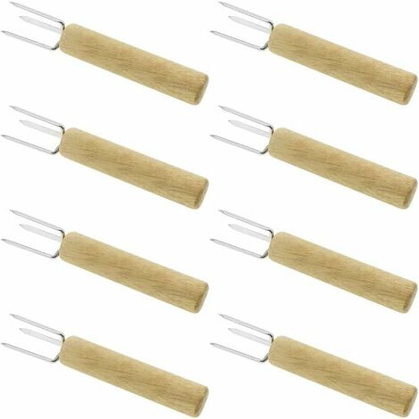 8 Brochettes de Barbecue Acier Inoxydable, 81.3cm Fourchette de Barbecue  Télescopique Manche Bois Extensible Bâtons