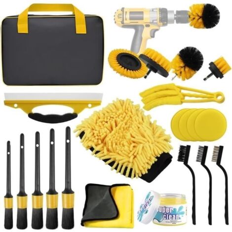 Ensemble de Brosse perceuse, Ensemble de Soins pour Voiture de 21pcs,Comprenant Un Sac de Rangement pour Nettoyage Domestique