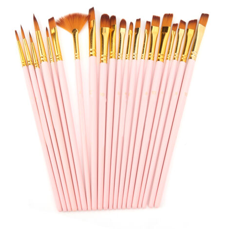 Ensemble de Brosses à Peinture 5 Types - Poils Nylon Multiusage pour Huile, Aquarelle et Gouache - Cadeau Rose
