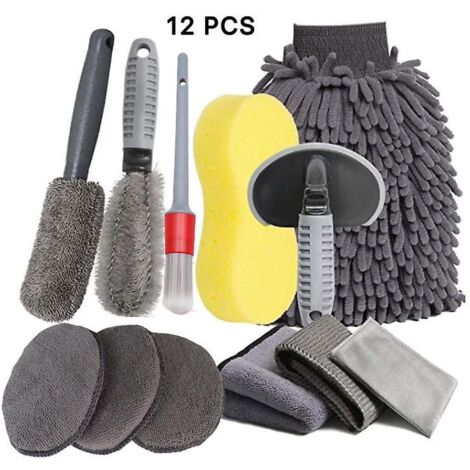 ensemble De Brosses De Lavage De Voiture 12 Pices, Ensemble D'ponges De Polissage Et De Cirage, Brosse  Pneu De Voiture, Brosse  Roue  Double Brin