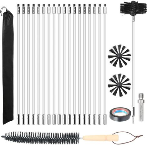 Ensemble de brosses de nettoyage de cheminée de 10 cm avec 18 tiges en nylon flexibles de 41 cm et 2 têtes de brosse, ensemble de brosse et tige de nettoyage de cheminée, kit de brosse de cheminée
