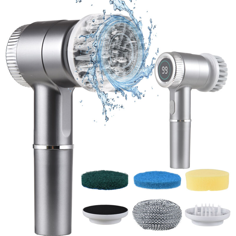 Lifcausal - Ensemble de brosses de nettoyage électriques, brosse rotative électrique portable sans fil, étanche, 3 vitesses, affichage numérique,