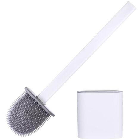Ensemble de brosses de toilette en silicone Yuanyiheng, comprenant une brosse murale souple. Se place sur le côté étroit des toilettes (bleu glacier).