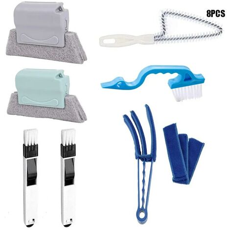 Ensemble de brosses magiques de nettoyage de vitres, Kit d'outils de nettoyage en profondeur, brosse à poussière multifonctionnelle pour les espaces entre la cuisine et la salle de bain, 8 pièces