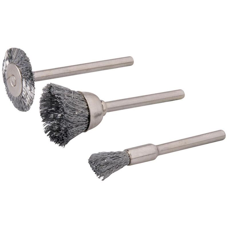 3 brosses métalliques sur tige 5, 15, 19 mm Silverline 580466