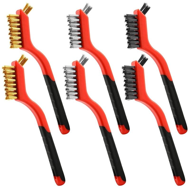 Ensemble de Brosses MéTalliques, 6 PièCes de Brosses MéTalliques en Laiton / Acier Inoxydable / Nylon, pour le Nettoyage, avec PoignéEs IncurvéEs