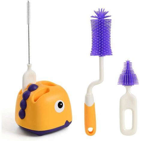 ensemble De Brosses Pour Bb, (jaune) 4 En 1 Brosse De Nettoyage Pour Bb, Brosse De Nettoyage Pour Biberon En Silicone, Brosse De Nettoyage Pour Bb