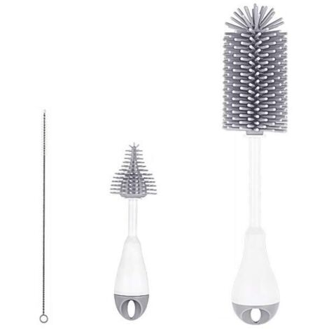 Ensemble de brosses pour biberons, 3 pièces Brosse de nettoyage pour biberons en silicone avec brosse à tétons et brosse à paille, Ensemble de nettoyage pour bouteilles Bouteilles thermos Gobelets en 