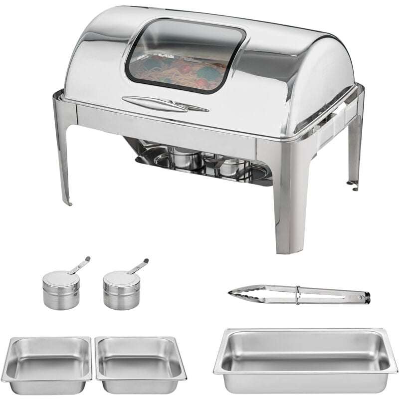 Mophorn - Ensemble de buffet de plats à réchaud de 9 litres avec couvercle en acier inoxydable et 2 demi-poêles, réchaud rectangulaire avec couvercle