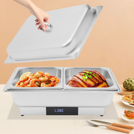 Ensemble de buffet électrique pour réchauffe-plats, 9,5 QT, serveurs et réchauffeurs en acier inoxydable avec 1 plat grand format et 2 plats demi-format avec affichage du contrôle de la température po