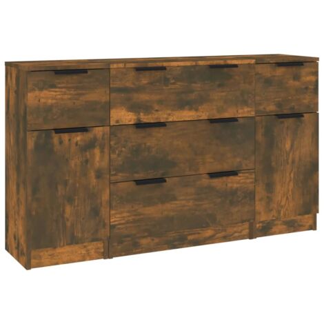 Ensemble de Buffet  Meuble de rangement  s 3 pcs chêne fumé bois d'ingénierie
