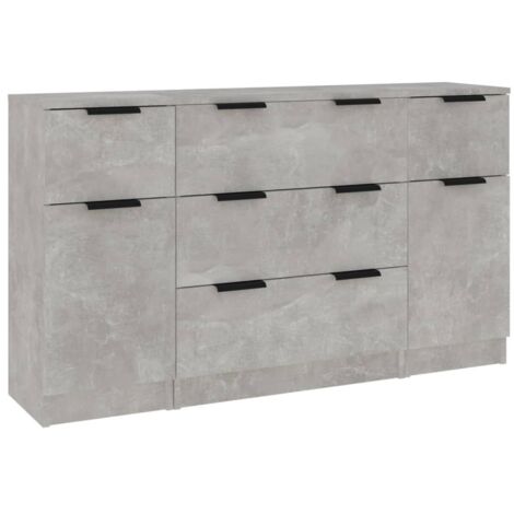 Ensemble de Buffet  Meuble de rangement  s 3 pcs Gris béton Bois d'ingénierie