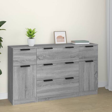 Ensemble de buffets 3 pcs Meuble de rangement  Commode Bahut Sonoma gris Bois d'ingénierie FR48542