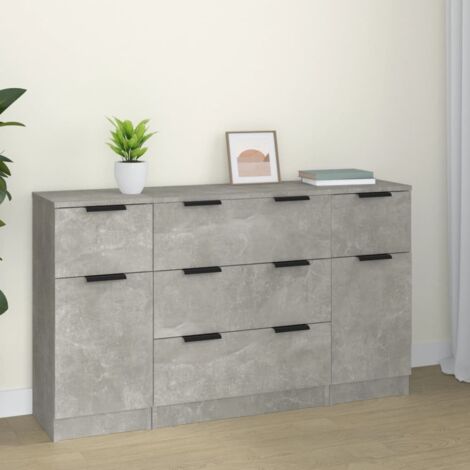 Ensemble de buffets 3 pcs-Meuble de rangement Gris béton Bois d'ingénierie 645616